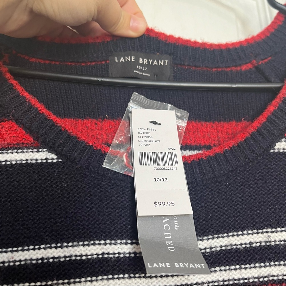 NWT Lane Bryant Sweater Dress Red, White and Navy Blue Stripped Ribbed Knit - Picture 4 of 7